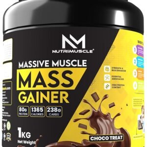 Nutrimuscle Massive Muscle Mass Gainer – 1 Kg | Chocolate Flavour | High Protein Gainer with Creatine Monohydrate for Mass, Muscle, Power & Strength | For Men & Women