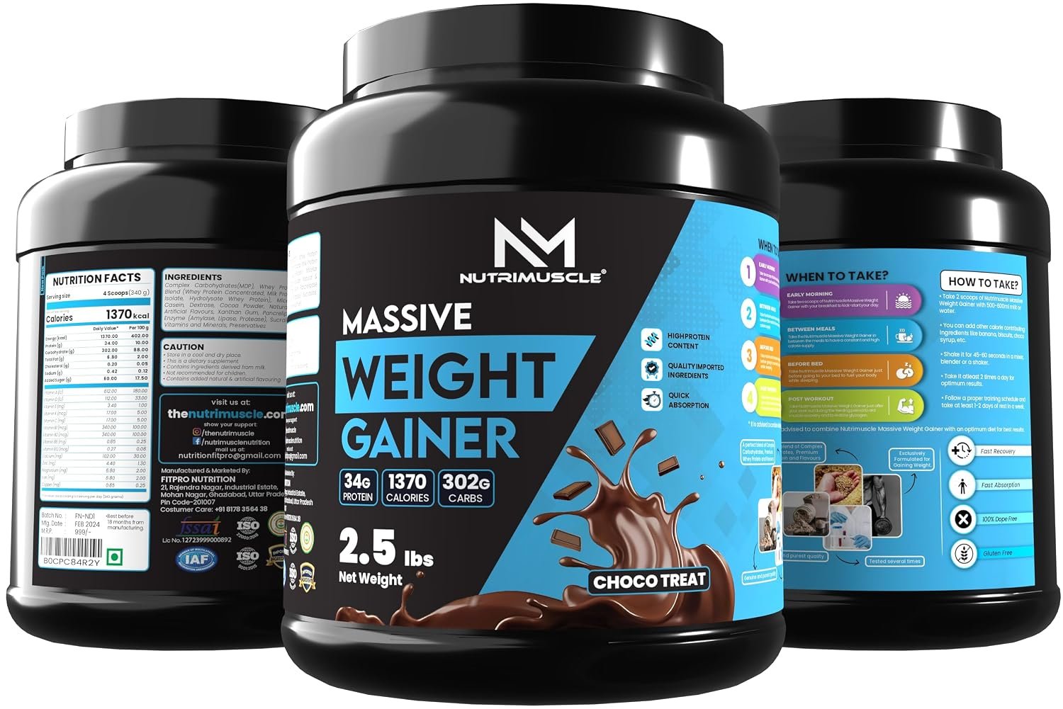 Nutrimuscle Massive Weight Gainer Powder for Men & Women – Chocolate Flavour | 1.134 Kg (2.5 lbs) | High Calorie Mass & Muscle Gainer with Complex Carbs, Protein Blend & Essential Vitamins - Image 2