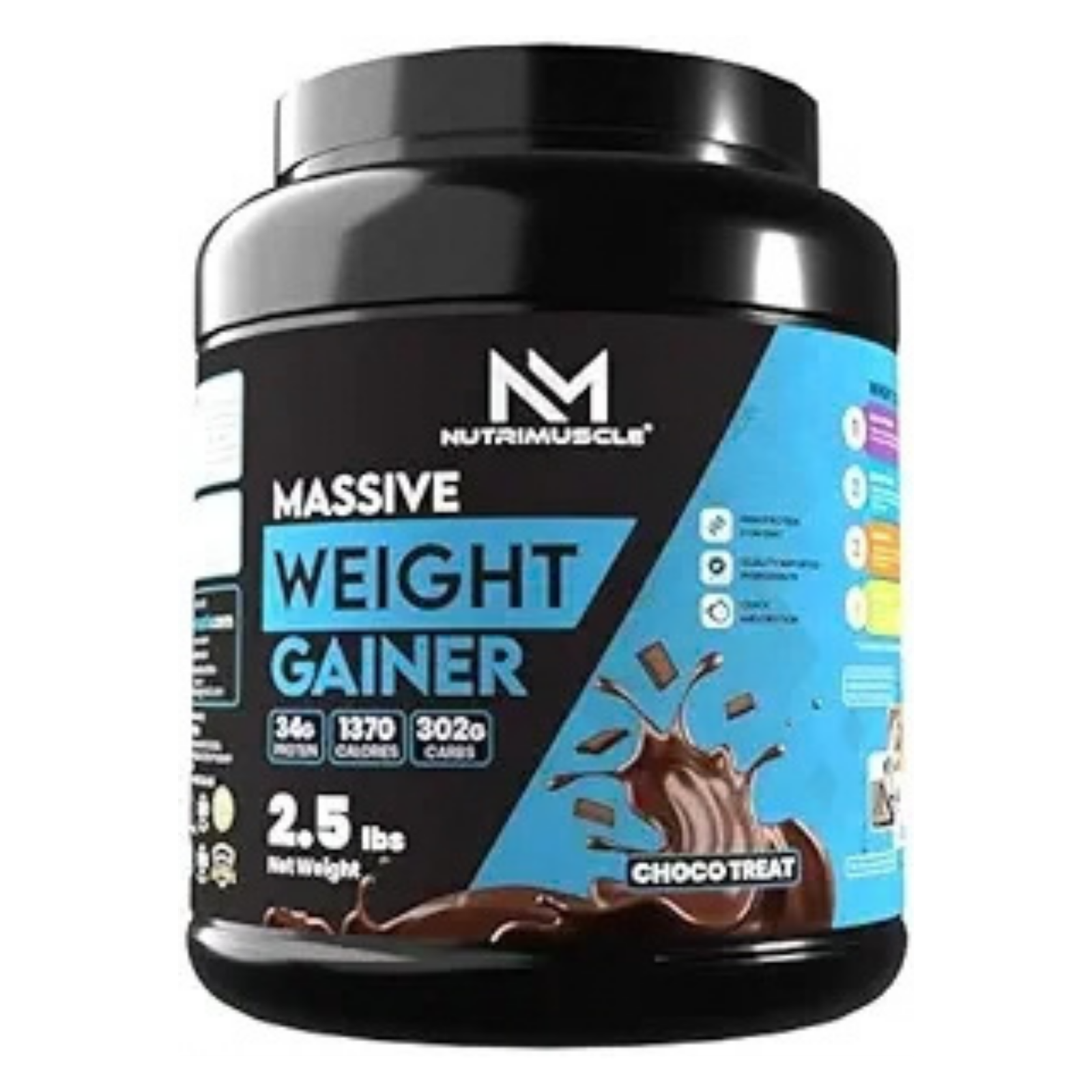 Nutrimuscle Massive Weight Gainer Powder for Men & Women – Chocolate Flavour | 1.134 Kg (2.5 lbs) | High Calorie Mass & Muscle Gainer with Complex Carbs, Protein Blend & Essential Vitamins